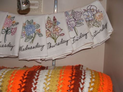 More of the embroidered towels and the hairpin lace afghan